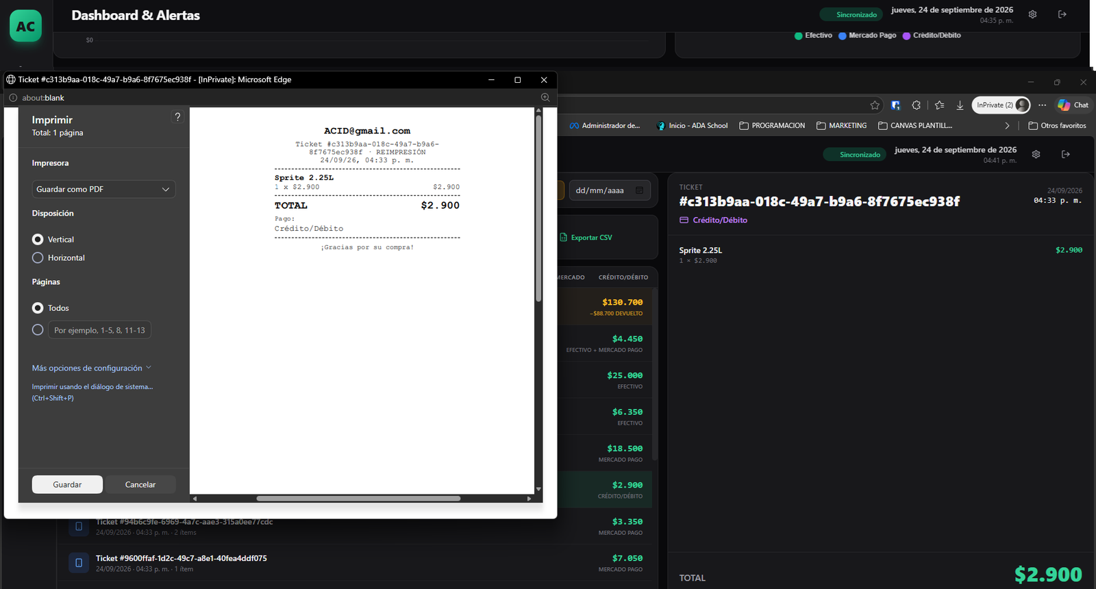 Impresión de Ticket