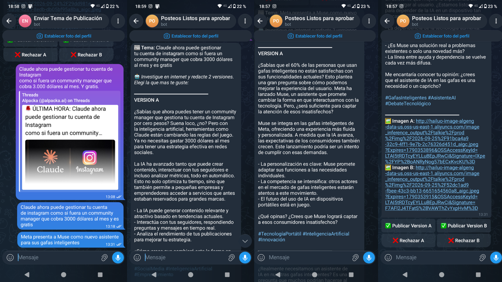 Mensaje en Telegram con 2 versiones